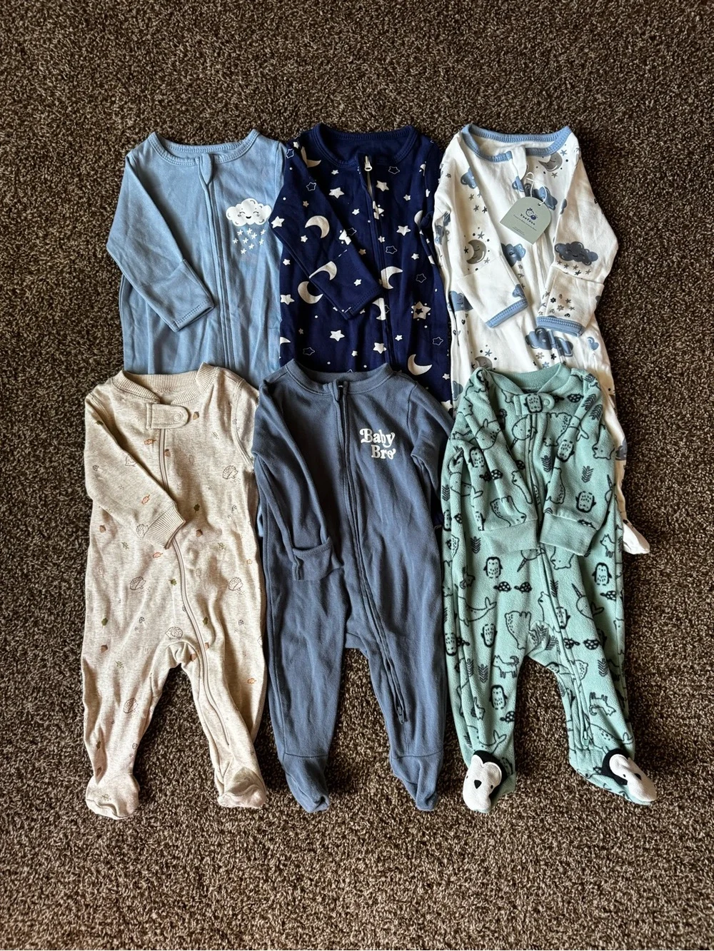Lot of 6 Baby Boy Footed Sleepers 0-6 Months